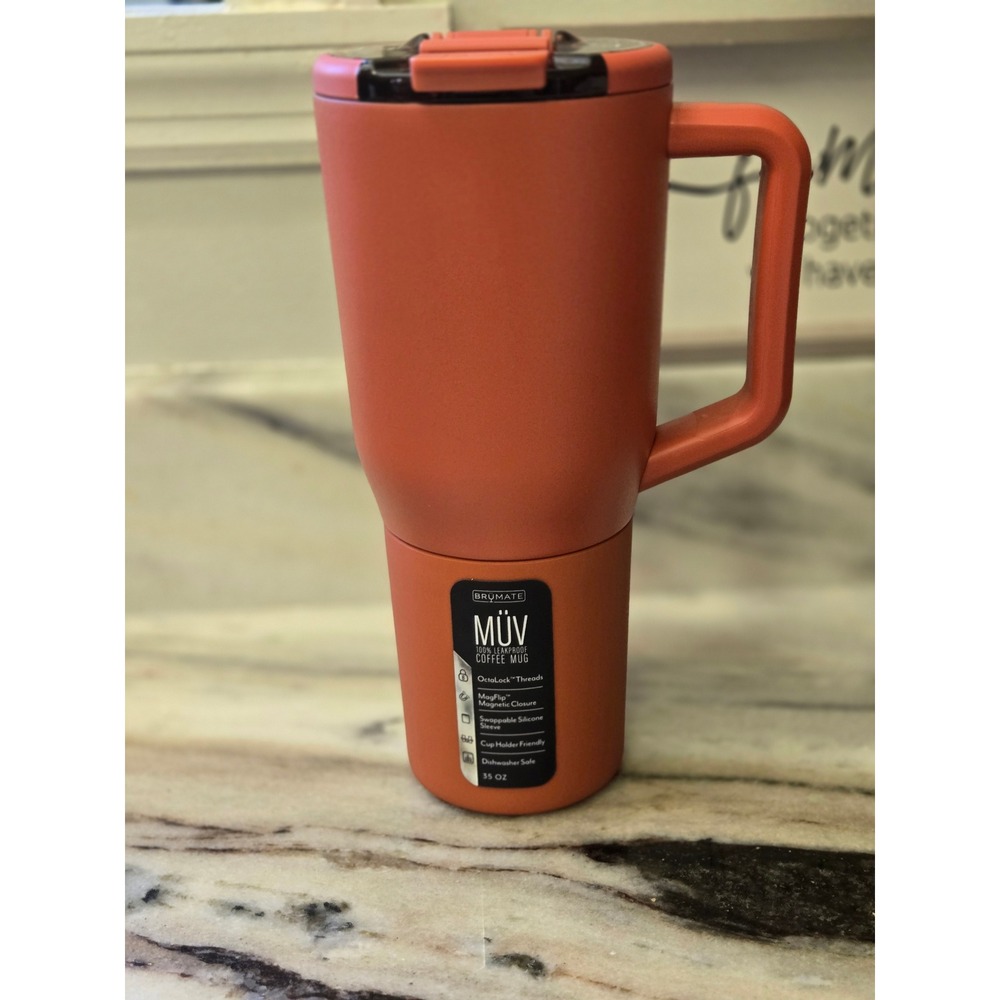 BruMate MUV 35oz Leakproof Coffee Mug Clay Orange Insulated Tumbler MagFlip Lid